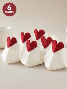 6 Pairs Women's Socks, Valentine's Day Red Heart Short Socks, White Socks, Suitable For Any Shoes - White - View 7