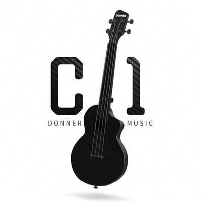 Donner C1 Concert Ukulele 23 Carbon Fiber Ukelele + Gig Bag Lessons Black