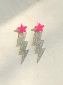 一对亚克力闪光闪电形吊坠耳环，可爱学院风，音乐节派对礼物（女士款） - 彩色 - 查看 3