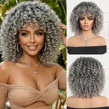 12 Inch Short Curly Silver Grey Synthetic Wig, Natural-Looking Heat Resistant Hairpiece For Women Suitable Daily Wear, Party & Cosplay Styling - 淺灰色 - 查看 12