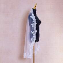 1 قطعة من الحجاب الزفاف الدانتيل القابل للذوبان، إكليل عروس أنيق وبسيط طويل الكاتدرائية - متعدد الألوان - مشاهدة 9