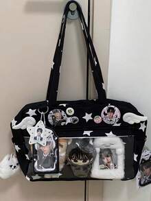 1个可爱日系百搭单肩包，波点草莓撞色星星校服风，大容量轻便日常毛绒娃娃手提包，可爱甜美高品质尼龙拉链斜挎包，时尚多巴胺斜挎包，可定制痛包，适合动漫展、购物、学生、旅行、工作，搭配JK制服 - 彩色 - 查看 9