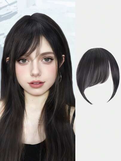 Japanese-Style Synthetic Fiber Wig, Side-Swept Bangs Hair Piece, Women's Top Wig, The Same Style As Female Celebrities, Y2k Natural Thin And Light, Forehead Hair Replacement To Cover White Hair, False Bangs Piece, Thin And Light, Can Be Worn In Summer, Can Split The Bangs Left And Right
