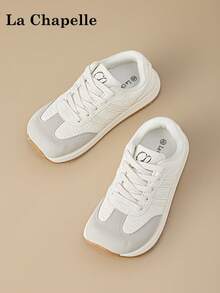 1 Pair La Chapelle Women's Thick Sole Lace-Up Soft Bottom Casual Shoes, Low-Top Outdoor Flat Shoes For Summer, Round Toe Low Heel Non-Slip Solid Color Elegant Soft Bottom Hiking Suitable For Students Graduation Photos Flat Shoes, Women Low-Top Leather Sneakers - White - View 5