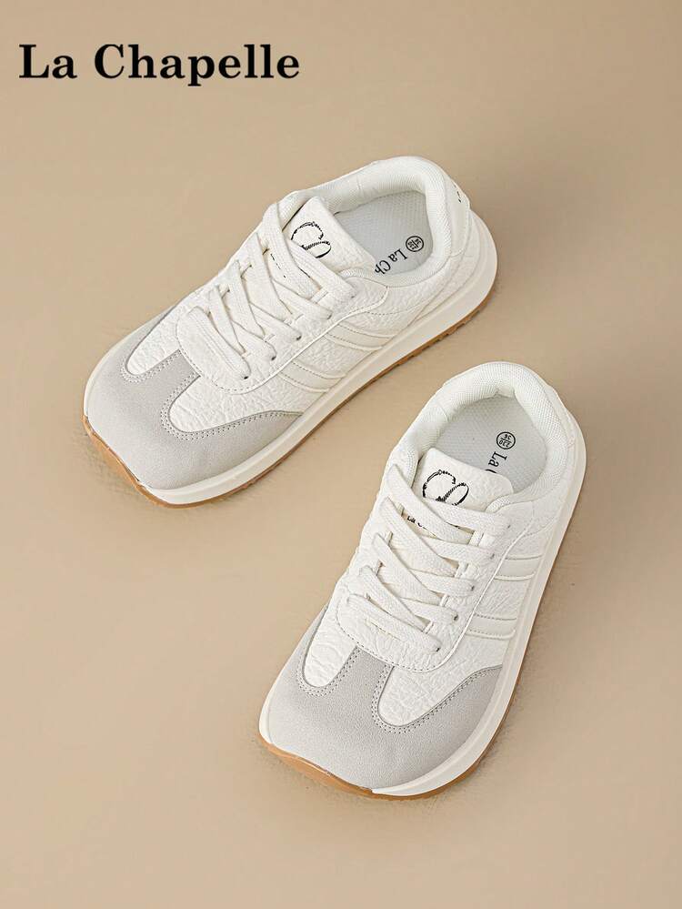 1 Pair La Chapelle Women's Thick Sole Lace-Up Soft Bottom Casual Shoes, Low-Top Outdoor Flat Shoes For Summer, Round Toe Low Heel Non-Slip Solid Color Elegant Soft Bottom Hiking Suitable For Students Graduation Photos Flat Shoes, Women Low-Top Leather Sneakers - White - View 5