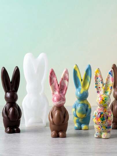 1/2pcs Egg-Holding Rabbit Chocolate Silicone Mold, Easter Cake Mold, DIY Pudding Silicone Mold, Aromatherapy Candle & Plaster Ornament Mold