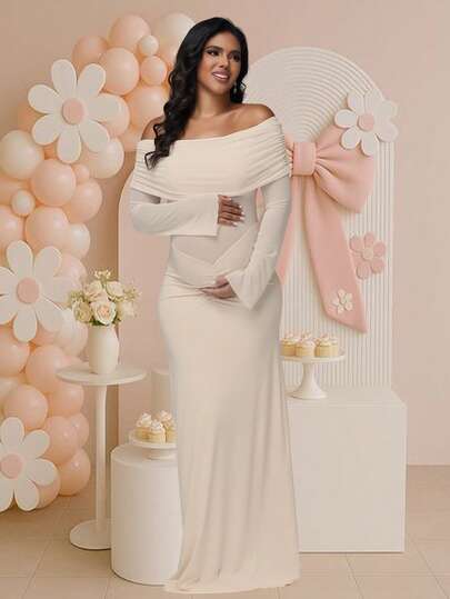 JustVH Vestido de maternidad con bloques de color y malla, con bajo acampanado y drapeado, adecuado para baby shower, vestido elástico y elegante para sesión de fotos