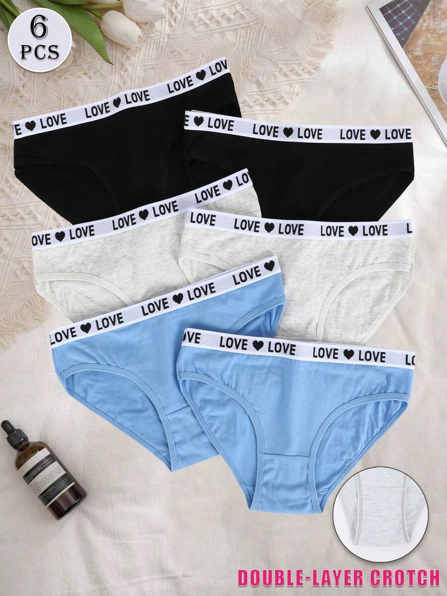 6件套女士低腰内裤套装，包括字母腰带内裤、舒适内裤、性感无痕内裤、纯色内裤和黑色短裤，适合万圣节和秋季穿着。