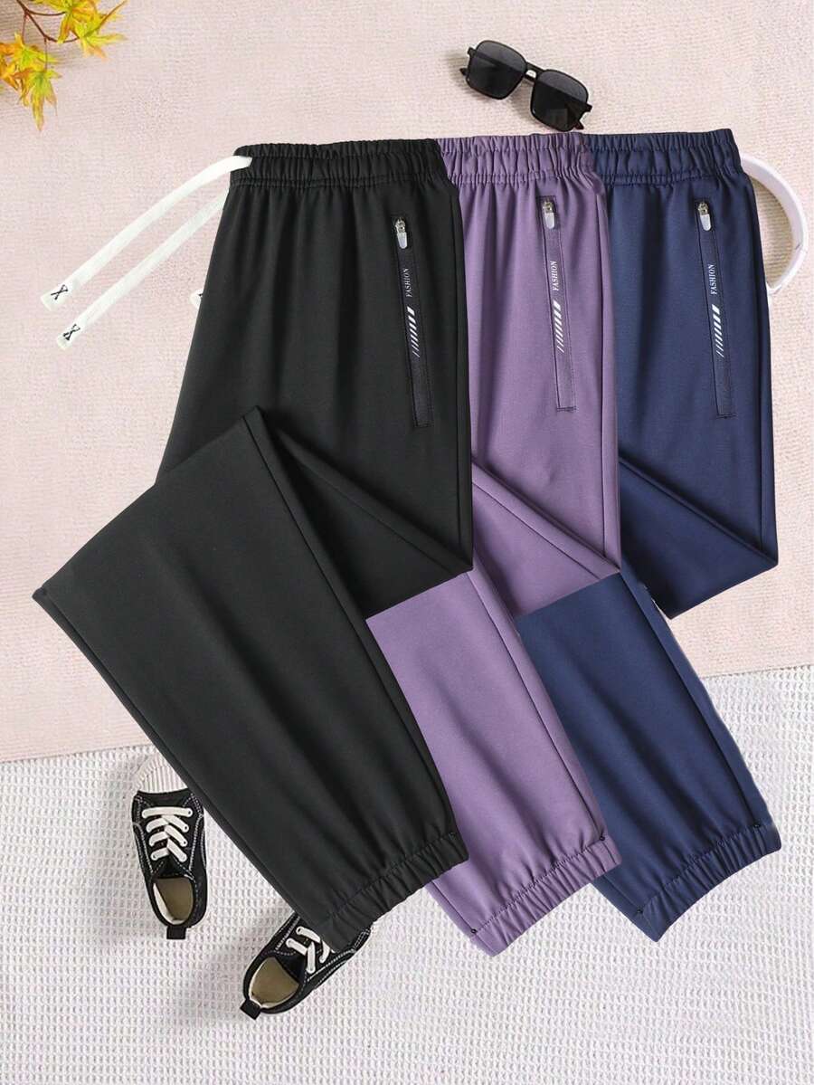 Women's Outdoor Casual Drawstring Waist Pants With Printed Zipper Pockets, Suitable For Leisure, Office, Party And Other Occasions, Spring/Autumn - Black - View 1