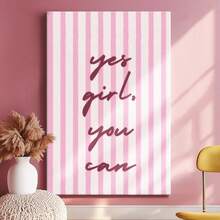 1pc Yes Girl You Can Wall Art, Valentine Decor, Galentine Gift, Pink Framed Wall Art, Wrapped Canvas Poster Vintage Prints, Yes Girl, You Can - Minimalist, Minimalistic, Modern, Bold Style, Perfect Gift Decor, Wall Art for Living Room Bedroom Office, Hanging Hardware Included - Wrapped Framed Canvas, Vertical - Lienzo enmarcado - Ver 3