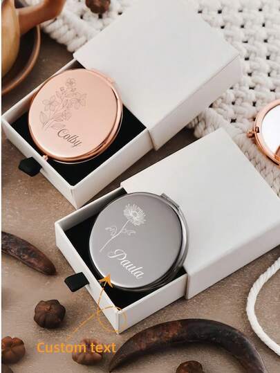 1PC Custom Engraved Portable Makeup Mirror - Elegant Stainless Steel, Personalized Pocket Makeup Mirror With Magnification - Perfect Bridesmaid Gift Or Christmas Gift