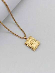 1pc Stainless Steel Square Book-Shaped Photo Locket Pendant Necklace For Men & Women - Yellow Gold - View 7