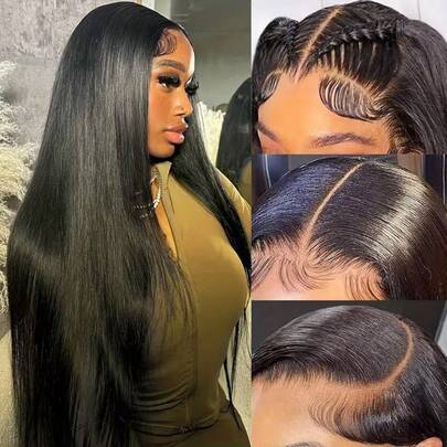 34 Inch 200% Density 13x4 Lace Frontal Straight Blended Human Hair Wigs Pre Plucked 13x4 Highlight Transparent Lace Front Wig For Women