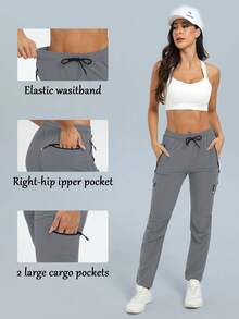Quần thể thao nữ nhẹ, nhanh khô, thích hợp cho du lịch, chơi golf, có túi khóa kéo, màu kaki. - Màu Xám nhạt - Xem 3