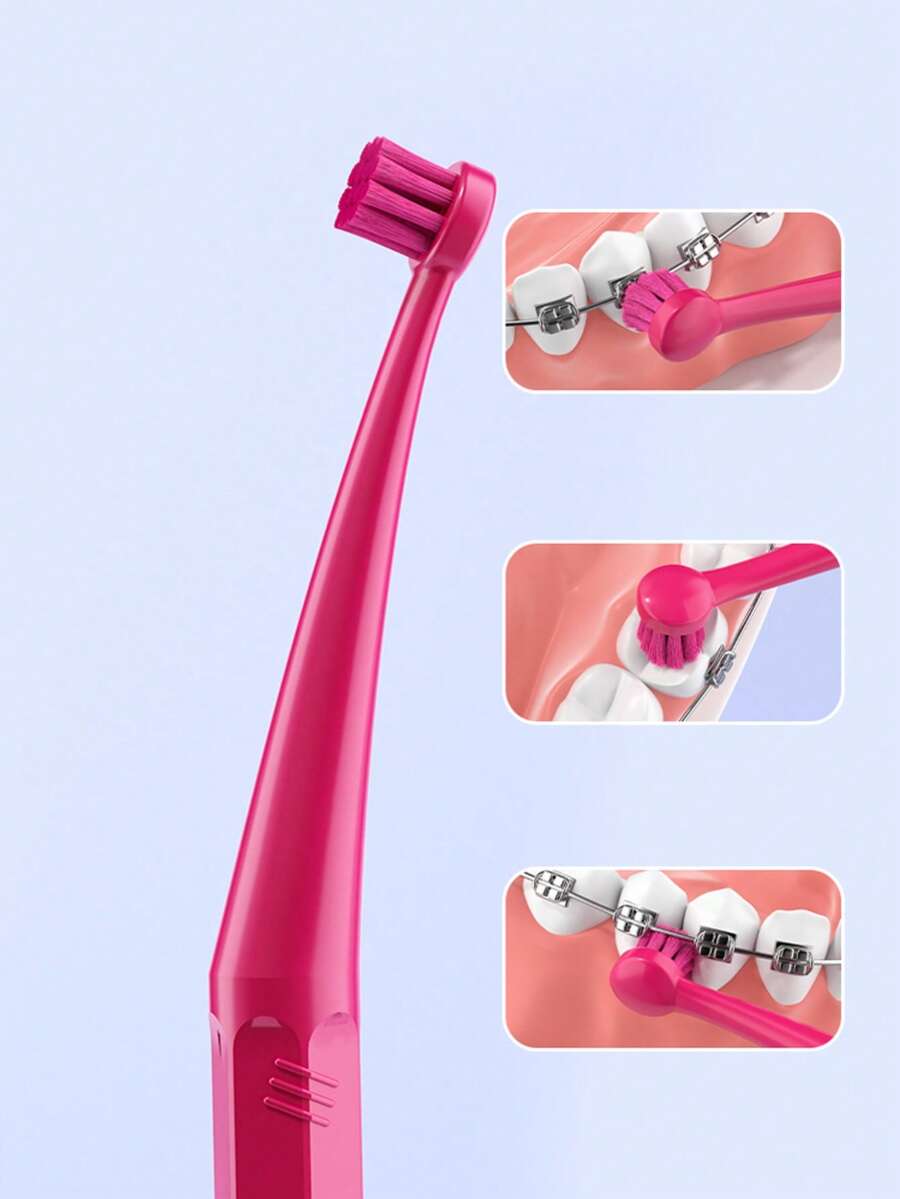 1支小圆头牙刷，小刷头适合清洁难以触及的部位，矫正牙型，软毛，成人适用，独立包装，小头牙刷 - 彩色 - 查看 1