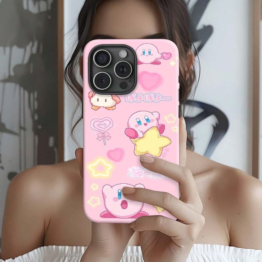 Fondo de pantalla rosa de con una estética pixel art adorable. Esta elegante funda es compatible con iPhone 17, 16, 15, 14 Pro Max, 13, 12, 11, XR y XS Plus. Fabricada en TPU flexible, resistente a golpes y arañazos, ofrece una excelente protección contra caídas y un agarre cómodo. Es un regalo ideal para familiares, amigos y seres queridos, y una opción perfecta para festivales. - Blanco - Ver 1