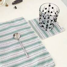 1pc/2pcs/6pcs Korean Style Striped Placemat, Blue Striped Ins Dining Cloth, Dust-Proof Tablecloth - Multicolor - View 3
