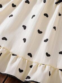 2件套女婴杏色爱心印花无袖荷叶边连衣裙配同款帽子套装，春夏款 - 杏色 - 查看 8