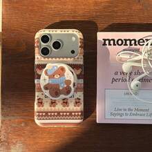 可爱卡通半包式双层磁吸法罗群岛棕熊手机壳，兼容苹果17 Pro Max、16 Pro Max、15 Pro、14、13，少女时尚手机保护套 - 棕色 - 查看 7