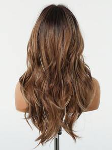24 Inch Long Wavy Dark Brown Wig With Bangs Light Highlights Synthetic Wig, Natural-Looking Hairpiece For Women Perfect Daily Wear, Party & Fashion Styling - Màu nâu ombre - Xem 3
