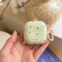 Minimalist Green Base Black Polka Dot Earphone Case With Hanging Loop, Compatible With Huawei Freebuds 7i, Freebuds 2, Freebuds SE3, Freebuds 5i, Pro 3 Earphone Cases, Cute Korean Style - Green - View 3