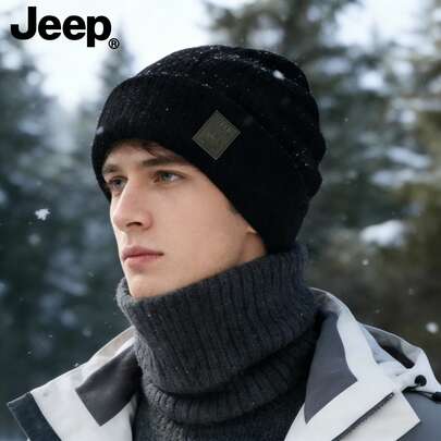  Jeep Unisex Knitted Knit Beanie Hat, Thick Warm Thermal Lined Outdoor Cap, Suitable For Activities, Holidays, Gifts And Valentine's Day