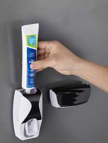 Set de 2 piezas Soporte automático de plástico para cepillos de dientes + Estante para cepillos de dientes, Soporte para cepillos de dientes de 5 ranuras montado en la pared sin agujeros, Adecuado para el baño del hogar - Multicolor - Ver 7