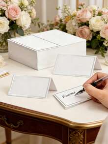 10/50pcs Silver Foil Printed Table Number Cards, Silver Hot Stamping Wedding Table Number Cards, Suitable For Wedding/Birthday/Graduation Season, Summer Events, With Blessing Message - Silver - View 2