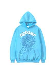 Y2K  Hoodie Spider Web Print Hoodie For Men Women All-Season Casual Zipper Jacket With Pocket (Machine Washable),Urban Style, Casual Attire, Streetwear Fashion, Retro Str - 淺藍色 - 查看 3