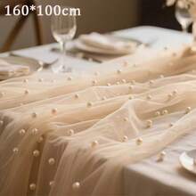 1pc Pearl Decor Sheer Fabric, Photography Backdrop, Can Be Used As Table Runner, Pearl Background Tablecloth, White Pearl Sheer Tablecloth For Wedding, Wedding Arch Decor, Wedding Reception, Bridal Shower, Party Decoration - Multicolor - View 13