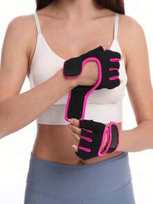 1 Pair Ladies Men Black Half Finger Fitness Gloves Breathable Thin Section Instrument Training Palm Protection Anti-Slip Anti-Callus Suitable For Yoga Dynamic Cycling Cycling Exercise Use - Multicolor - View 2