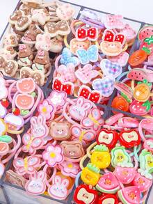 30pcs/Pack Multicolor Flower, Cake, Fruit, Bow Hair Scrunchies, Cute Princess Style, High Elasticity, Durable, Non-Damaging, Hair Ties, Fashion Versatile Hair Accessories, Suitable For Daily Use And Back To School - Multicolor - View 4