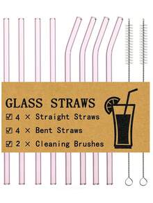 4/8 piezas Pajitas de vidrio rosa, resistentes al calor y la temperatura, lavables, reutilizables, adecuadas para bebidas de frutas, utensilios de cocina, regalos, vuelta al colegio, útiles escolares - Rosa - Ver 9