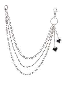 A Fashionable Accessory With Personalized, Fashion , Dark Black Heart Pendant, Double-Layer Zinc Metal Versatile Pants Chain - Black - View 5