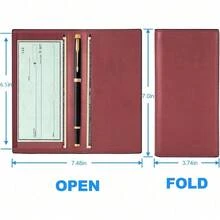 Premium Leather Checkbook Cover For Men And Women Checkbook Holder Wallet RFID Blocking - 紅葡萄酒 - 查看 4