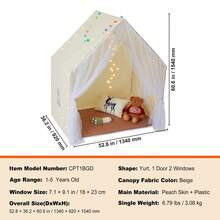 Kids Play Tent Kids Tent For Kids 1-5 Years Old Toddler Tent With Mat And Tent Lamp Tent For Kids With Windows For Indoor And Outdoor Yurt Tent For Boys And Girls Beige Christmas Gift - 米色 - 查看 7