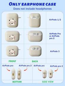 1pc Cute Bear Print Matte White Protective Case With Black Hook, Compatible With Apple Bluetooth Earphones (Case Only, Earphones Not Included) - Beige - View 9