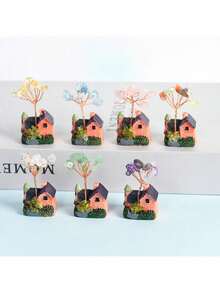 Natural Tree Crushed Stone Ornament Tree Home Office Decoration White Cottage Shape - Brick and Tile Villa - Amethyst - View 3