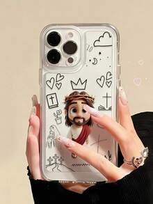 1pc Minimalist Jesus Heart Cross Cloud Line Design Transparent TPU Shockproof Phone Case, Suitable As Holiday Gift For Boyfriend/Girlfriend, Compatible With IPhone XS/XS Max/XR/11/12/13/14/14 Plus/15/15 Plus/16/16 Plus/17/7/8 Plus - Multicolor - View 3