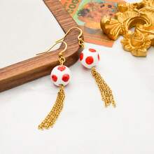 Fashionable Ceramic Basketball Tassel Earrings, 18K Gold Plated Stainless Steel Creative Earrings, Suitable For Women's Daily Wear Or Holiday Gifts - Red and White - View 4