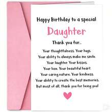 1张可爱女儿生日贺卡，附赠信封，生日快乐贺卡，送给女儿的生日礼物，诗歌贺卡，爸爸妈妈送给女儿的贺卡礼物