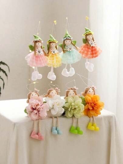 4/1pc Flower Angel Fairy Decor, 6.7 Inches, Soft Easter Fairy Hanging Ornament, Flower Angel Wings Fairy Tree Ornament, Suitable For Home Spring Birthday Easter Party Decoration