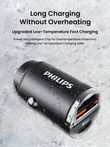 PHILIPS PD+QC 3.0 隐形快充车载手机充电器适配器 2 端口 USB 车载充电器 Type-C PD 快充 3.0 车载充电器