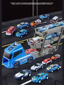 一套变形卡车发射器玩具套装，包含3/6辆迷你小车、可折叠滑梯、可变形设计、ABS材质，儿童派对礼物，生日、圣诞节、复活节礼物，也适合万圣节、圣诞节活动、派对用品