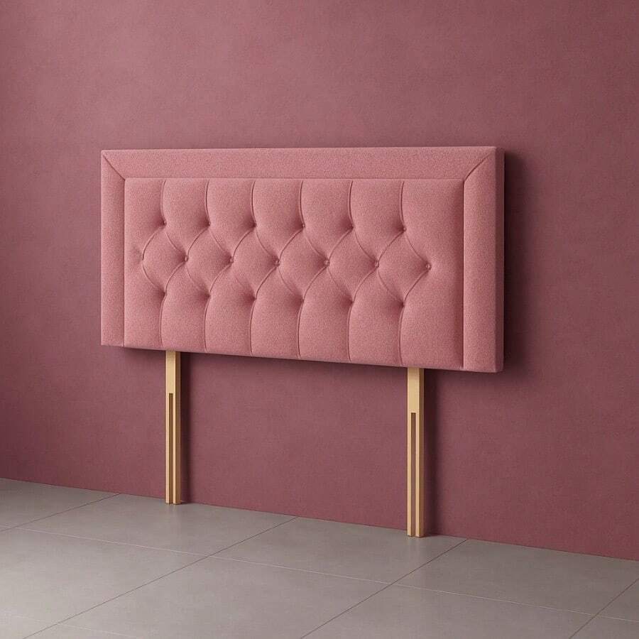 2ft6 Small Single Miami Chesterfield Velvetto Headboard 20inch - Pink - View 1