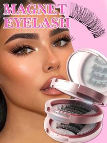 Waloshow 3 Pairs Of CC Curled Magnetic Eyelashes Set And 8-10 Pairs Of False Eyelashes Combo Set, Includes Magnetic Clips, Mixed Styles, No Glue Needed, Natural & Realistic, Reusable, 7-12mm Faux Mink Lashes, Suitable For Daily Wear, Waterproof, Cartoon Style, Extended Outer Corner Design, Enlarges Eyes, Thin & Long, Ideal For Travel, Beach Vacation, Camping - Natural Lashes - View 7