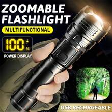 Linterna Led de alta potencia, linterna recargable por USB con pantalla, luz con zoom y batería, linterna para acampar y senderismo, lámpara de emergencia - P50 - Ver 2