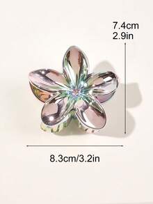 1个ABS材质秋冬甜美清爽电镀金属渐变银色鸡蛋花发爪，简约百搭花卉发饰，女士优雅爪夹时尚发夹，适合夏季穿搭、旅行、生日等场合。 - 彩色 - 查看 3