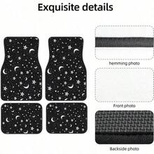 4pcs Black & White Celestial Car Floor Mats Set - Non-Slip Moon Phases, Stars & Night Sky Design (Crescent/Moon/Star) Fit For SUV, Truck, Van - Heavy-Duty All-Weather, Easy-Clean Auto Accessories - 月亮和星星 - 查看 6