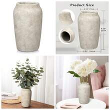 9.06'' Large Ceramic Rustic Vase Shabby Vintage Textured Vase, 4.33'' Wide Mouth Pampas Vases For Fake Flowers Branches, Farmhouse Home Décor, Weddings Shelf Table Decor,Heige - 9,06 inch Màu be - Xem 2